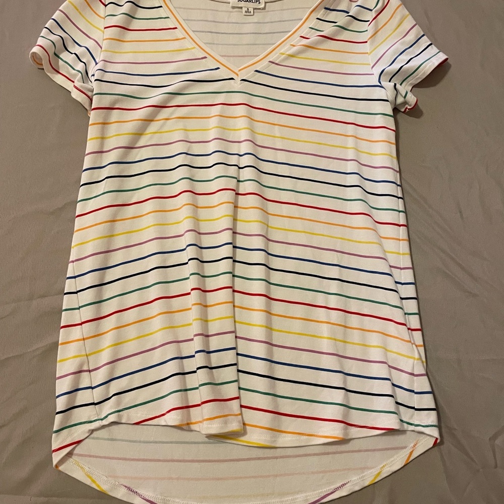 Sugarlips Multicolor Striped V-Neck Tee